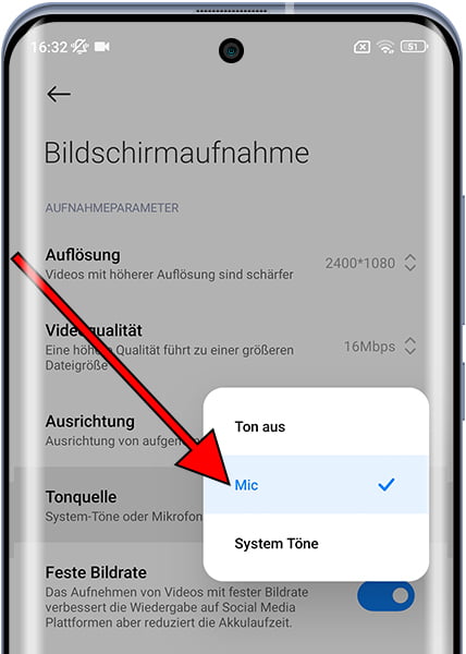 Xiaomi Bildschirmrekorder-Mikrofon