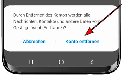 Bestätigen Sie das Entfernen des Kontos Samsung