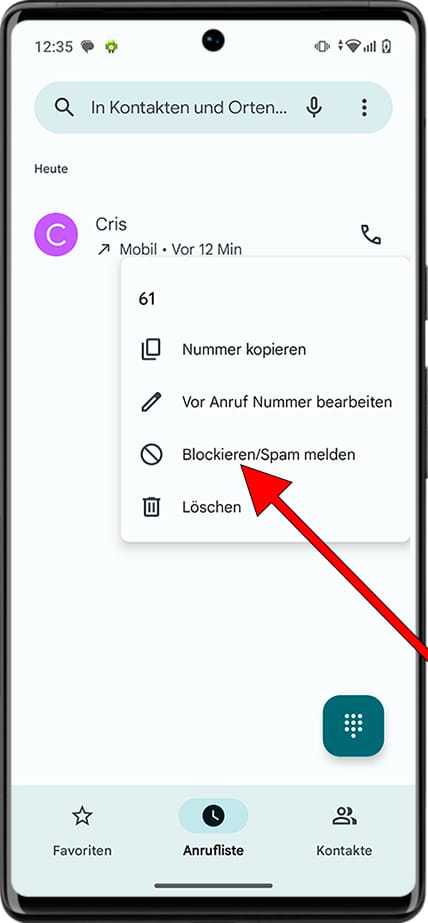 Kontakt blocken Android