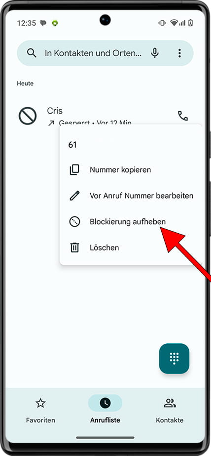 Kontakt entsperren Android