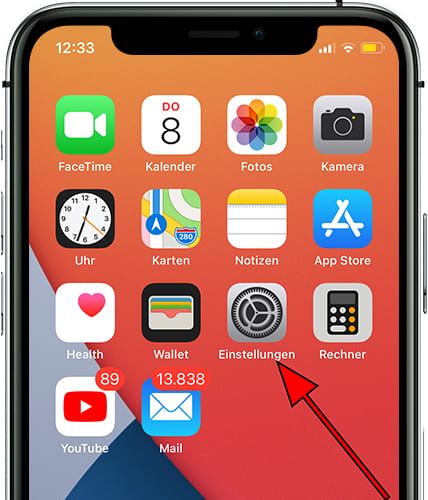 Zahnradsymbol Einstellungen iOS