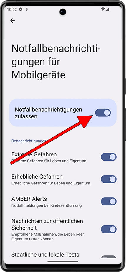 Schalten Sie Notfallwarnungen ein oder aus Android