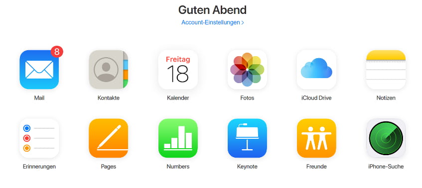 iCloud-Startbildschirm