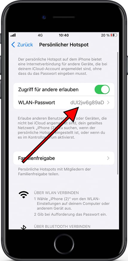 Passwort Wi-Fi Persönlicher Hotspot
