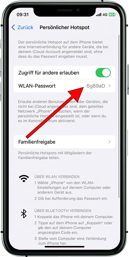 Passwort Wi-Fi Persönlicher Hotspot