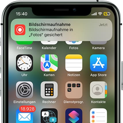 Bildschirmaufzeichnungsnachricht gespeichert