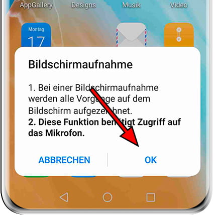 Aufzeichnungsberechtigungsnachricht Huawei Mikrofon