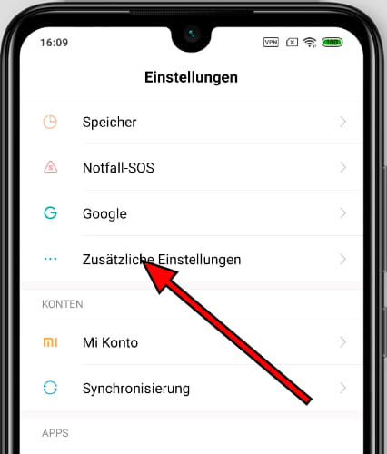 Zusätzliche Einstellungen Xiaomi